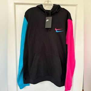 Nike NEW Y2K Style Colorblock Pullover Hooded Sweatshirt Black Pink Blue Mens L